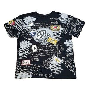 Vintage Y2K Akademiks Say Hello Scribble Size 2XL Mens Black T-Shirt Urban